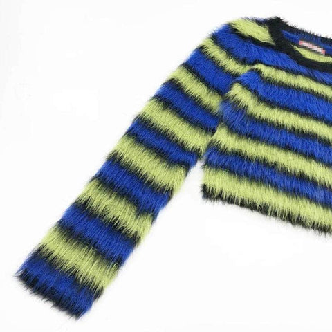 Striped Fuzzy Cropped Sweater