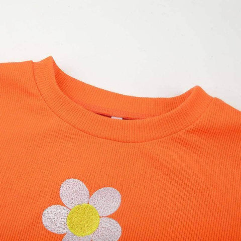 Floral Print Long Sleeve Crop Top