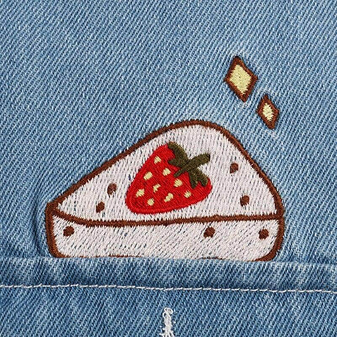 Strawberry Embroidery Denim Jacket