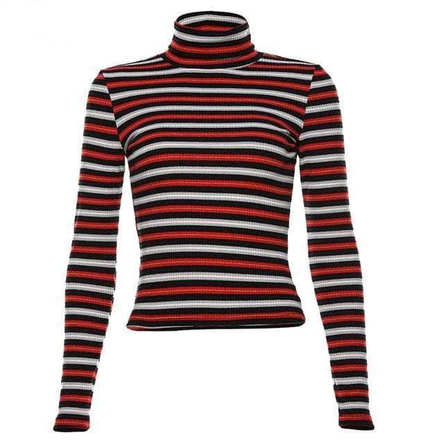 Striped Long Sleeve High Neck Sweater