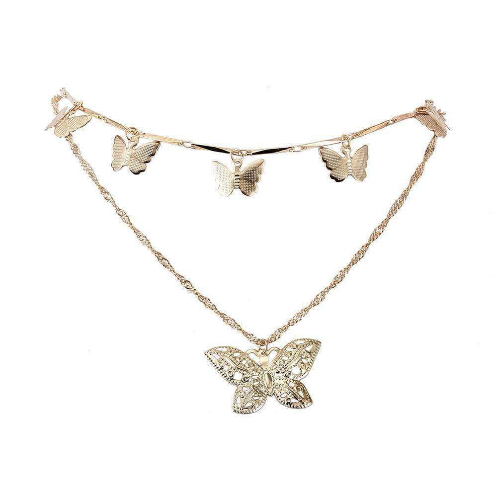 Butterfly Pendant Chain Multilayer Gold Necklace