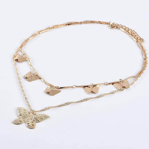 Butterfly Pendant Chain Multilayer Gold Necklace