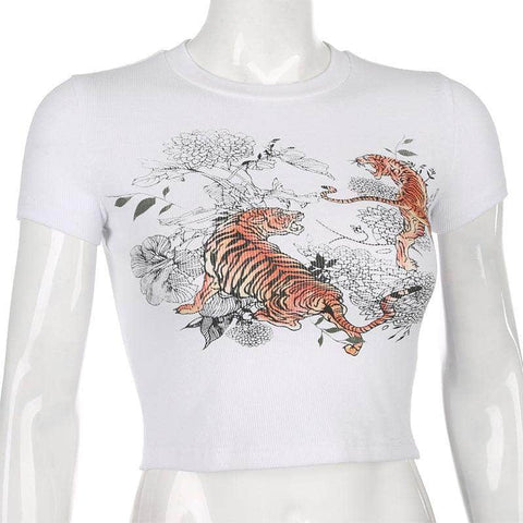 Ribbed Tight Tiger Crop Top