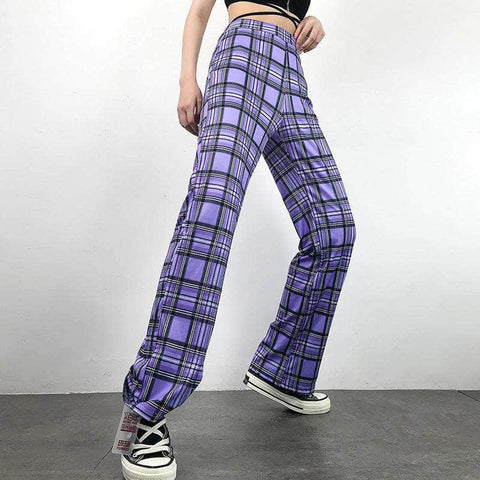 Purple Retro Plaid Pants