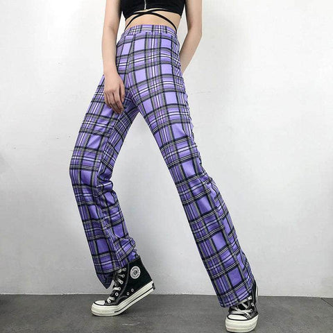 Purple Retro Plaid Pants