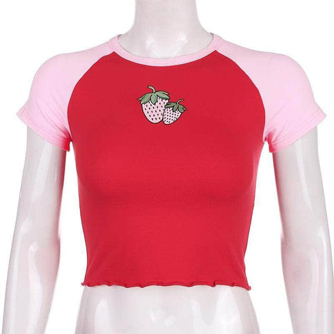 Strawberry Embroidery Crop Top