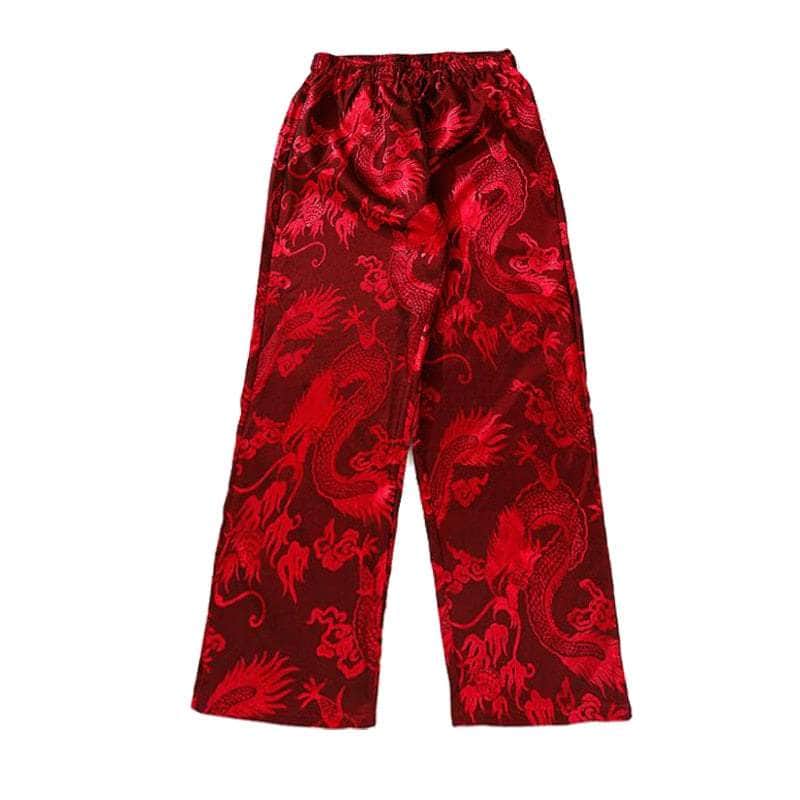 Vintage Chinese Dragon Embroidery Velvet Pants