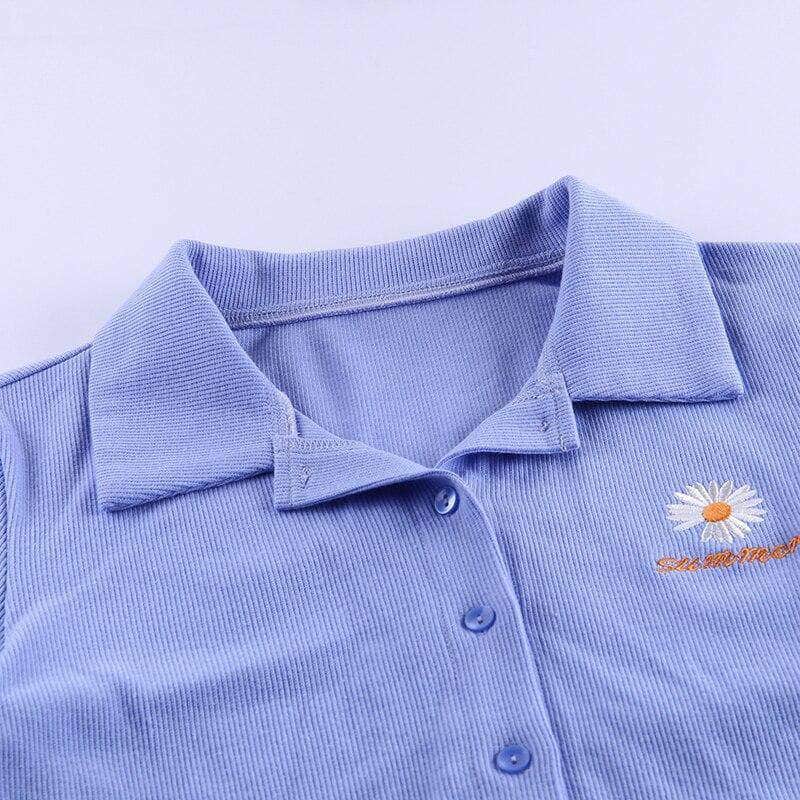 Embroidery Rib Cropped Shirt