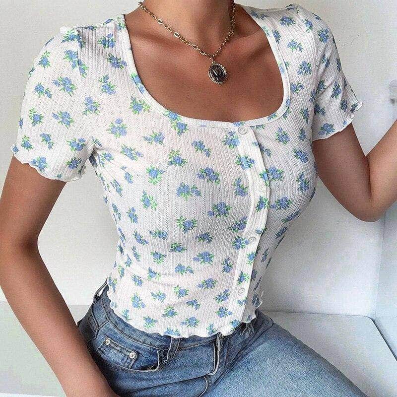 Floral Buttons Cropped Top
