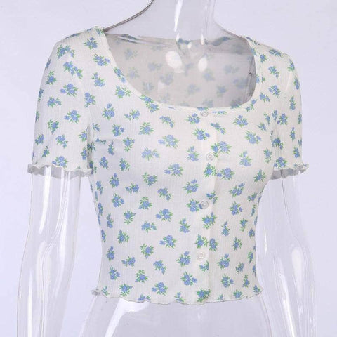 Floral Buttons Cropped Top