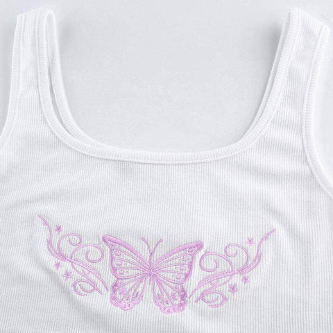 Embroidery Butterfly Tank CropTop