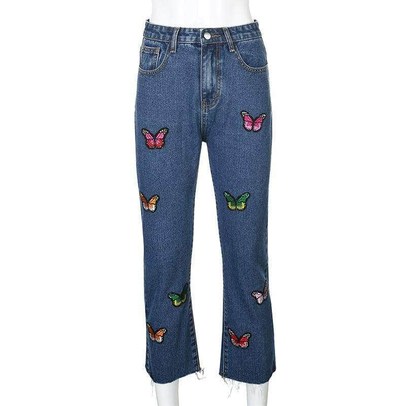 Embroidery Butterfly Blue Jeans