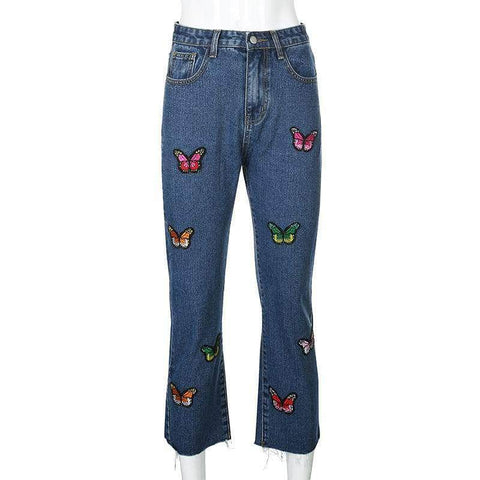 Embroidery Butterfly Blue Jeans
