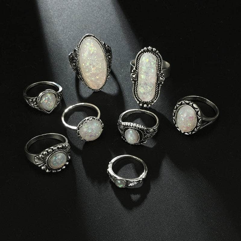 CHARMIEZZ 8PCS Vintage Opal Rings Set