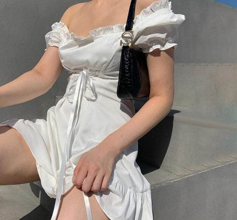 Bow Lace White Mini Dress