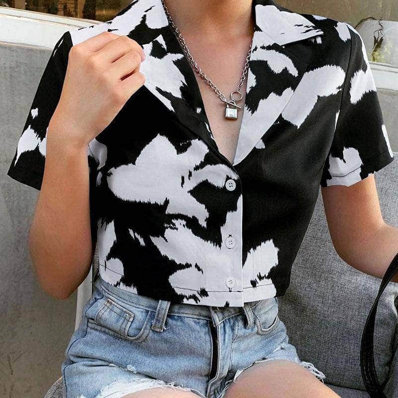 Black And White Cropped Shirt