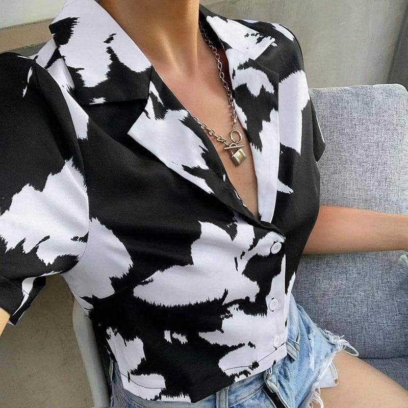 Black And White Cropped Shirt