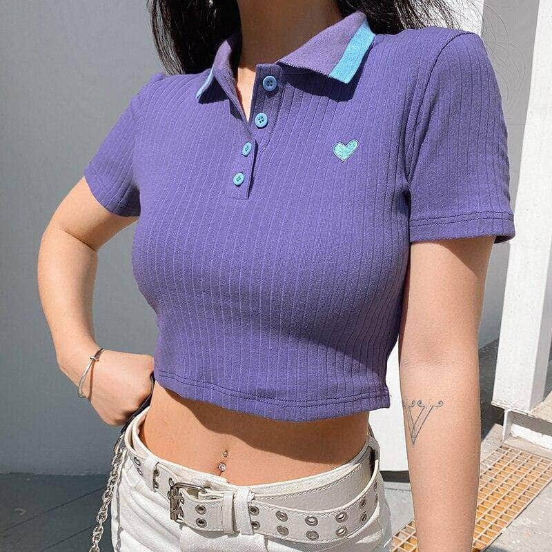 Embroidery Buttons Crop Top