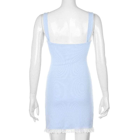 French Lace Edge Light Blue Mini Dress