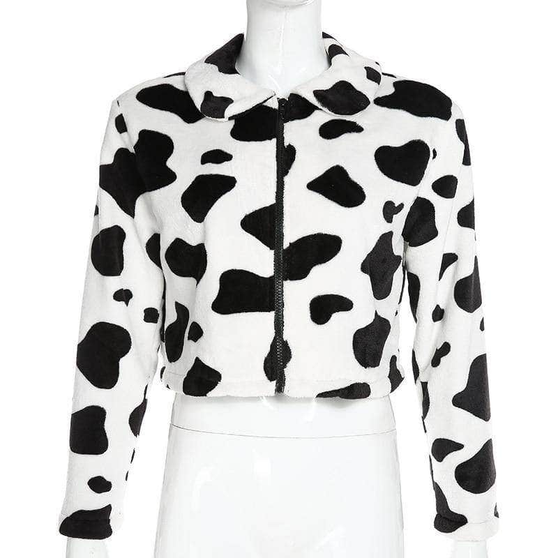 Cow Print Warm Cropped Coat Basic