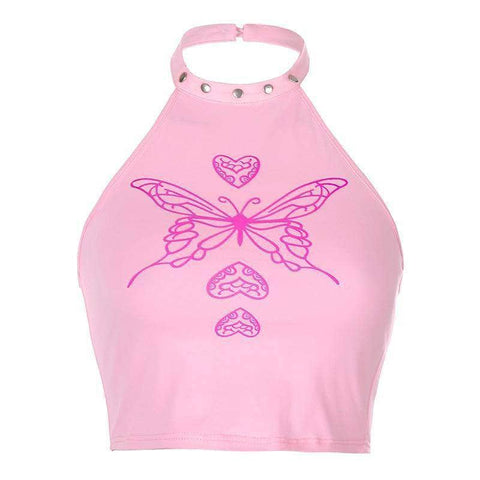 Butterfly Backless Hanging Neck Crop Top