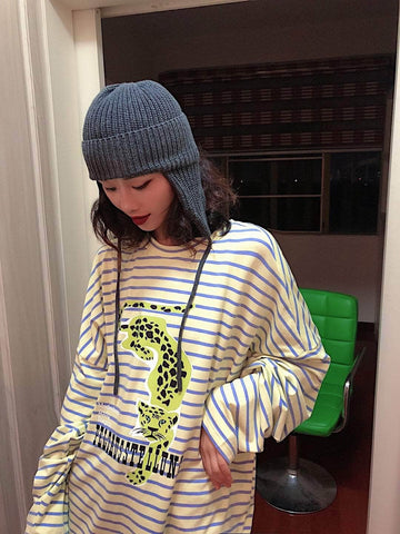 Striped Leoprad Long Sleeve Tee