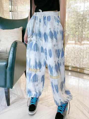 Tie Dye Embroidered Wide Pants