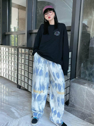 Tie Dye Embroidered Wide Pants