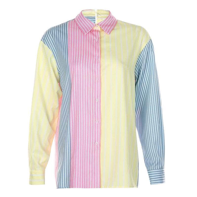 Patchwork Striped Oversized Shirt