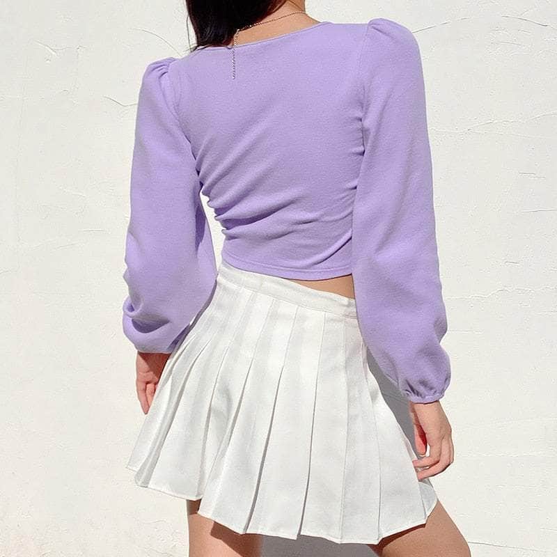 Lace Ruched Long Sleeve Crop Top