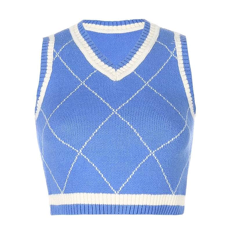 Argyle Knitted Sleeveless Crop Top