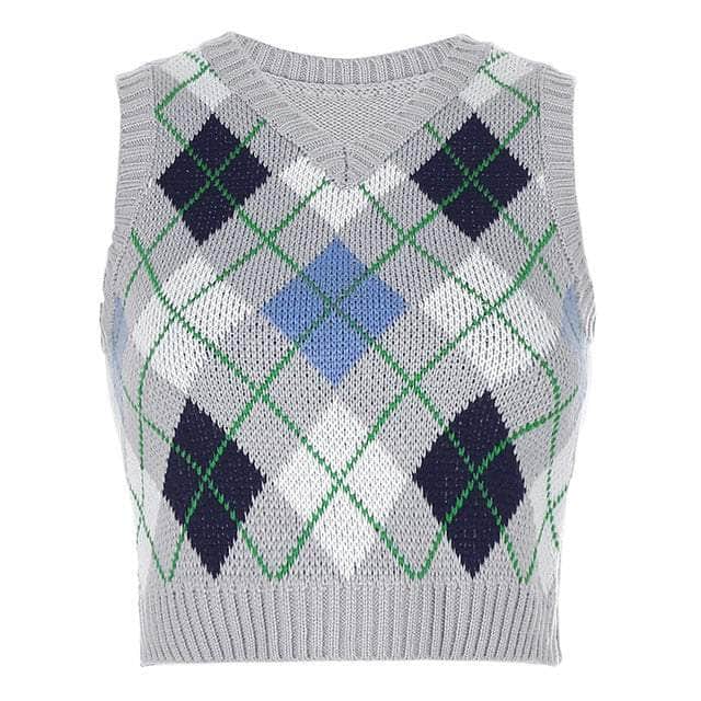 Argyle Plaid Knitted Crop Top