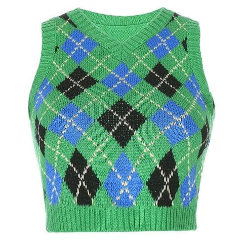Argyle Plaid Knitted Crop Top