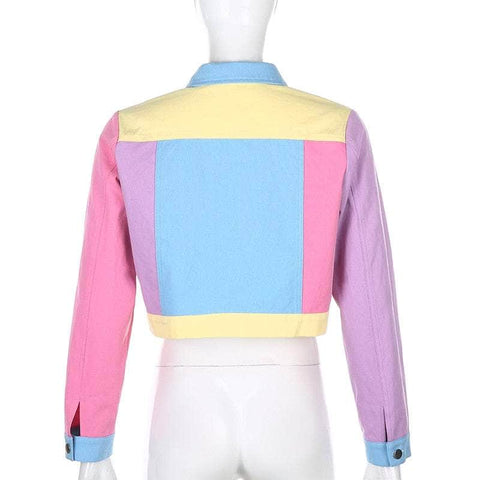 Colorful Patchwork Cropped Jeans Jacket