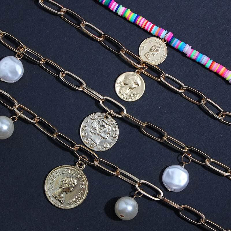 Three Layers Metal Choker Coin Necklace