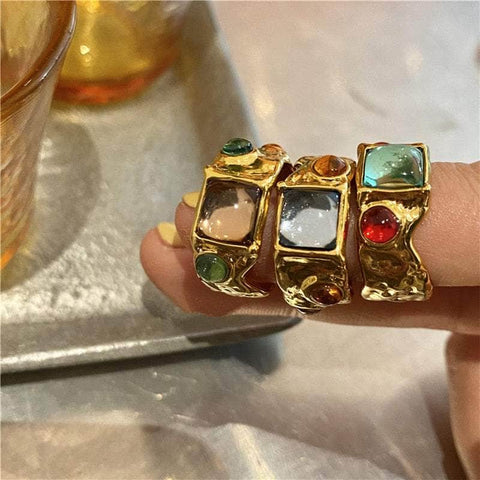 Vintage Baroque Premium Gold-Plated Crystal Rhinestone Rings