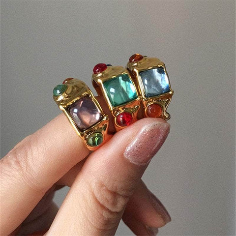 Vintage Baroque Premium Gold-Plated Crystal Rhinestone Rings