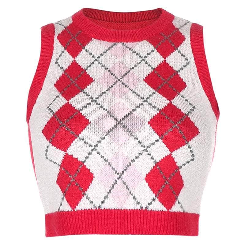 Argyle Cami Plaid Knitted Crop Top