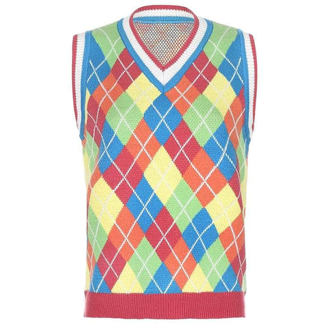 Colorful Argyle Vest Sweater