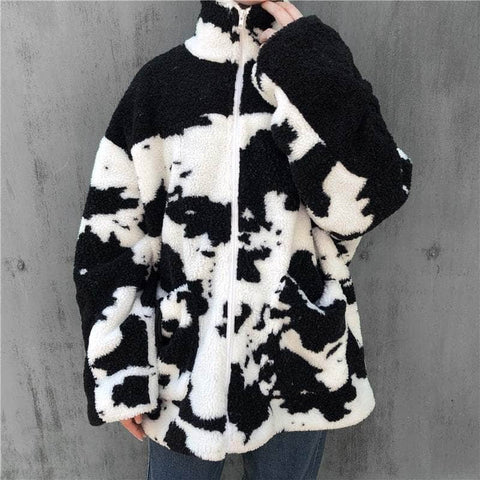 Cow Print Faux Wool Coat