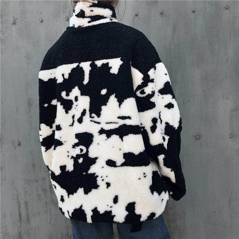 Cow Print Faux Wool Coat