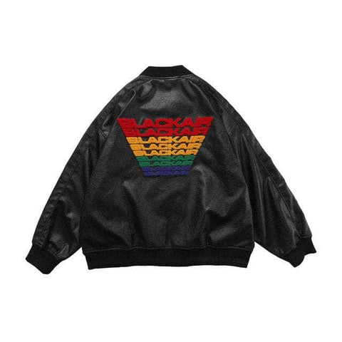 Embroidery Faux Leather Bomber Jacket