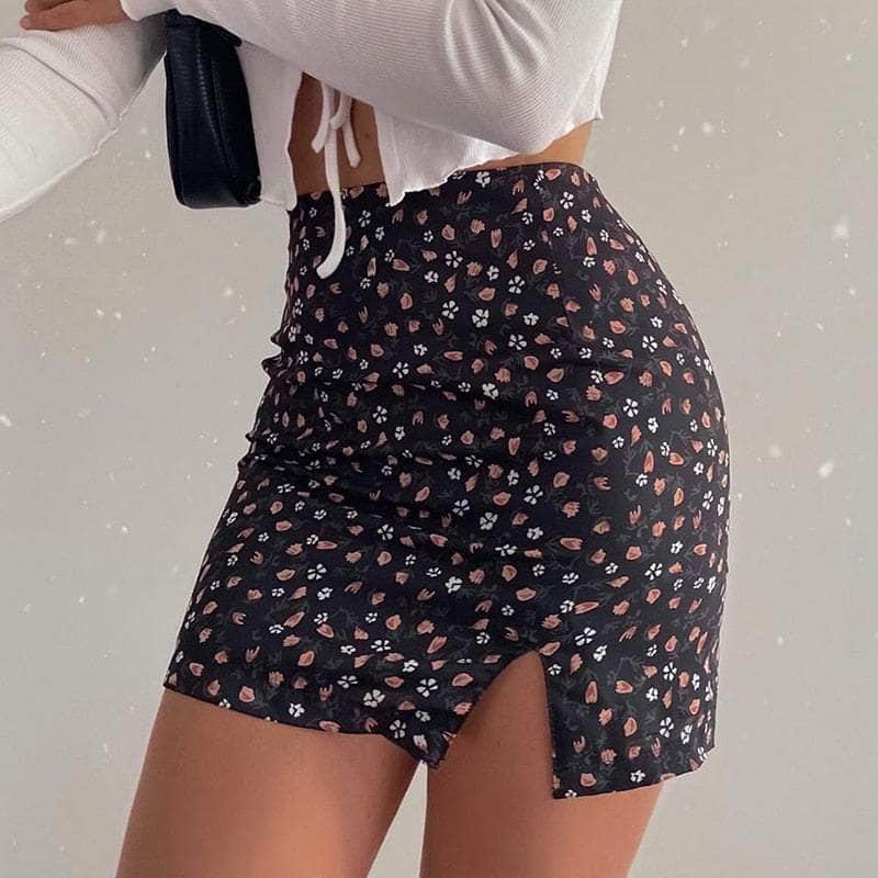 Floral  Mini Split Skirts
