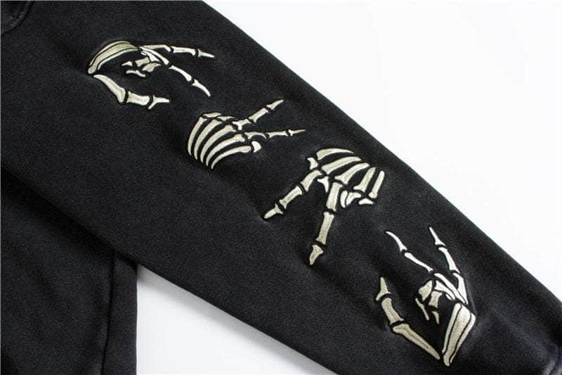 Skeleton Embroidery Sleeves Hoodie