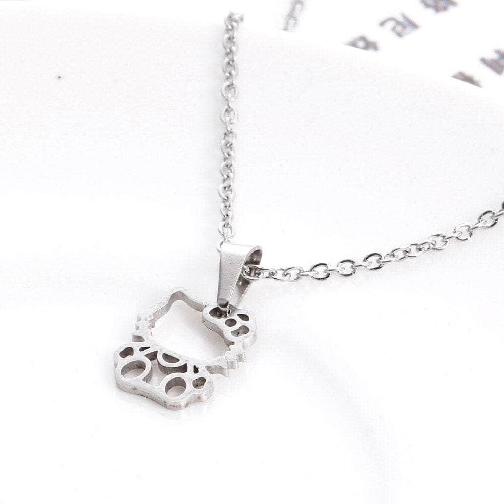 Stainless Steel Hollowed Hello Kitty Cat Necklace