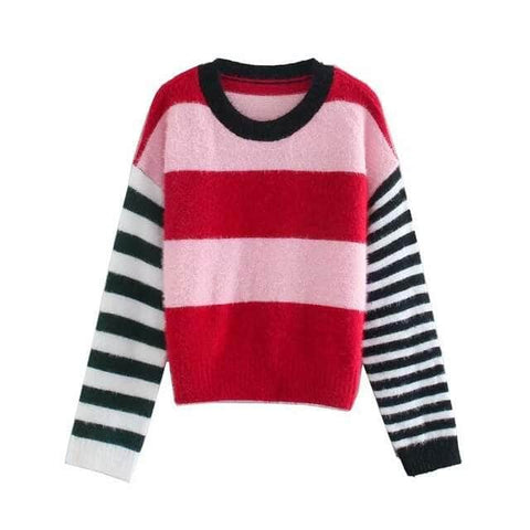 Stripe Patchwork Fluffy Sweater