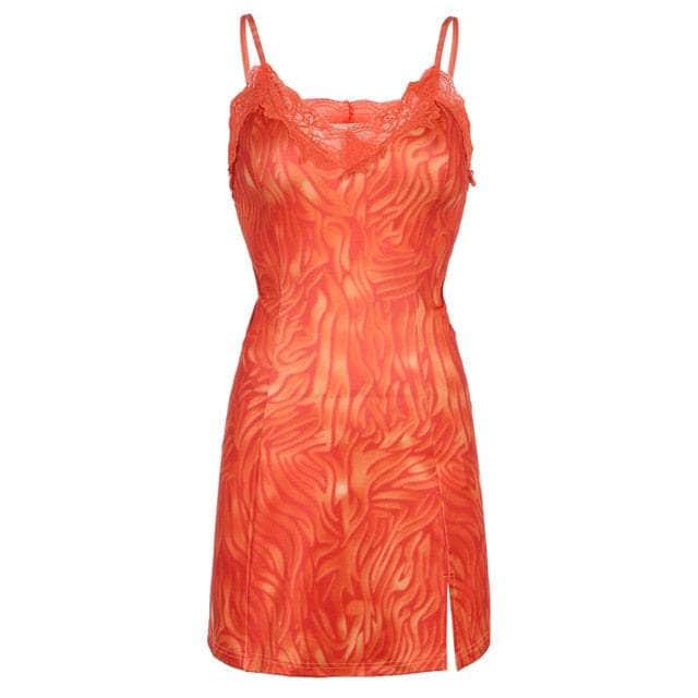 Lace Edge Hylographic Orange Mini Dress