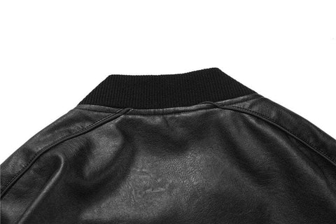 Embroidery Faux Leather Bomber Jacket