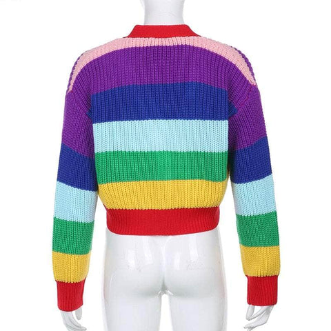 Rainbow Striped Cropped Cardigan
