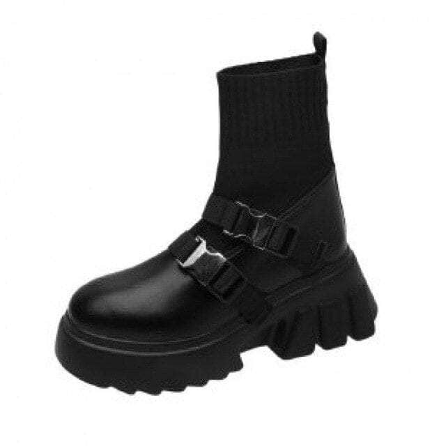 Socks Buckle Platform Boots